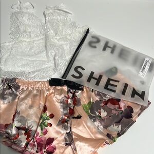 SHEIN White Lace and Floral Satin Sleepwear Set ⭐️